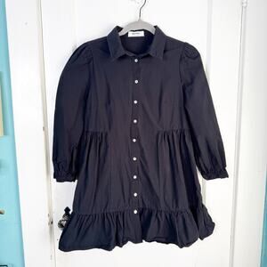 Showpo Collared Button Down Mini Shirt Dress Classic Black Ruffle Hemline Size 2